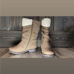 Tan Women's Boots with Knit Cuff